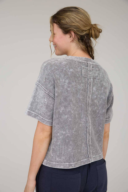 Washed Ribbed Short Sleeve Tee With Pocket