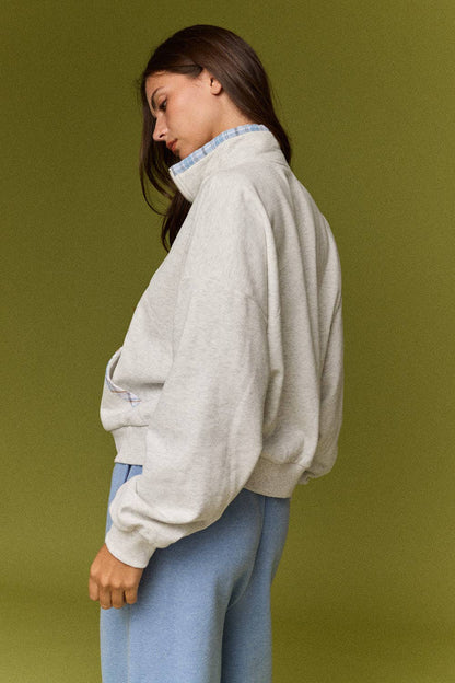 Caroline Plaid Trim Quarter Zip Pullover