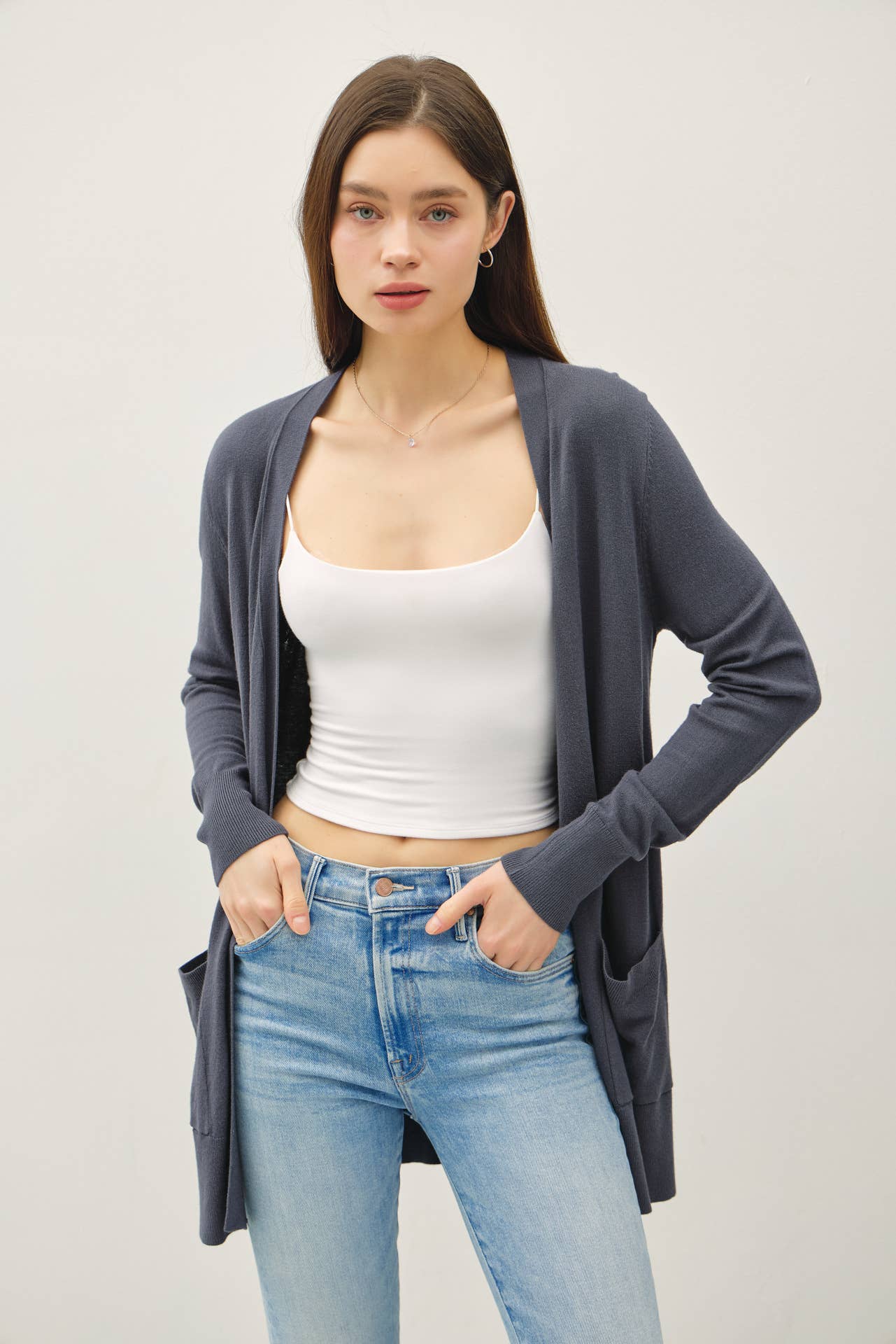 Viscose Open Front Essential Cardigan