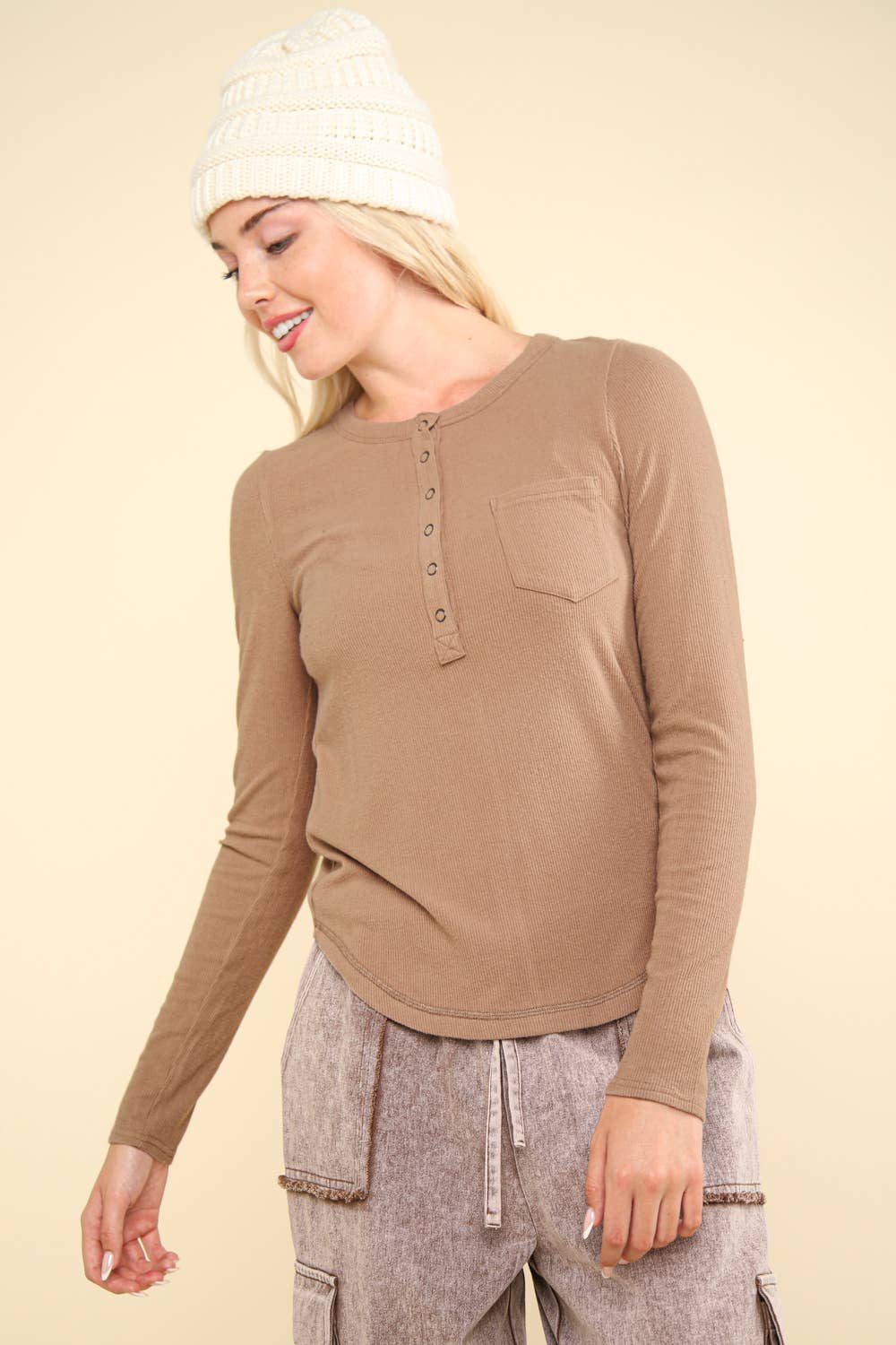 Soft Brushed Solid Knit Casual Top