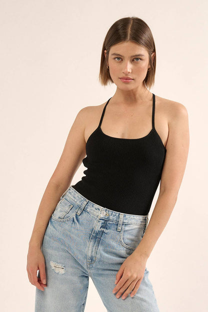 Shaper Fit Halter Ribbed Open Back Bodysuit