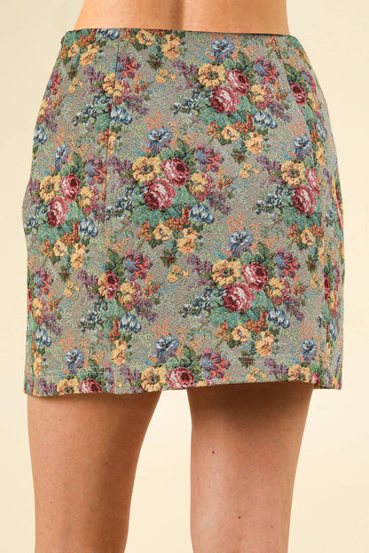Floral Jacquard Fabric Mini Skirt