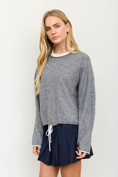 Kate Contrast Rolled Edge Crewneck Pullover