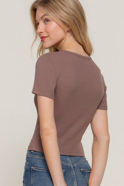 Short Sleeve Crew Neck Cotton Spandex Rib Knit Top