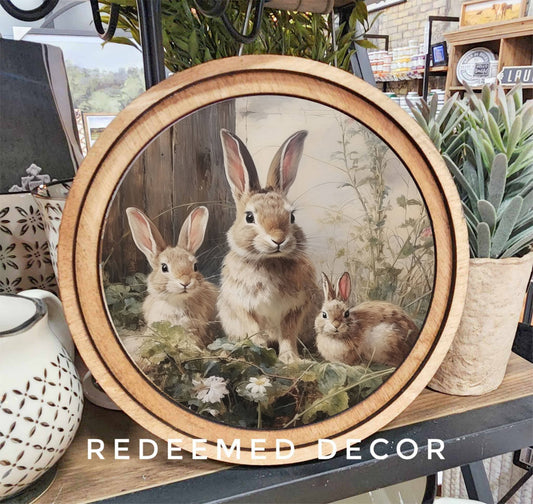 8" Round Bunny Trio Art