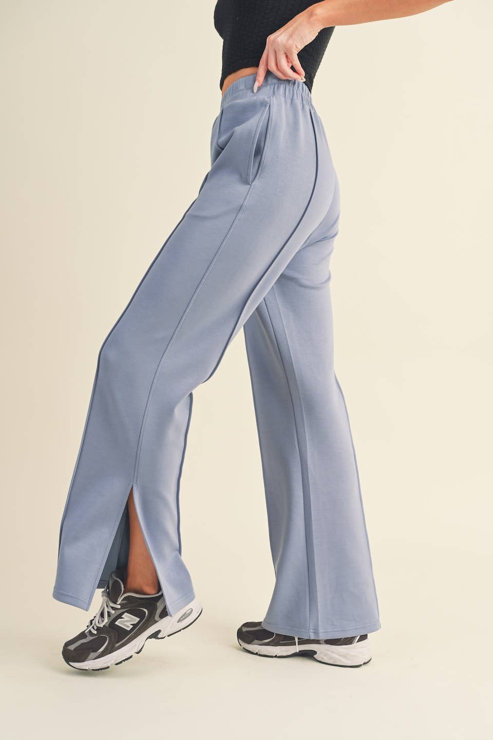 Wide Leg Scuba Pants with Side Slit