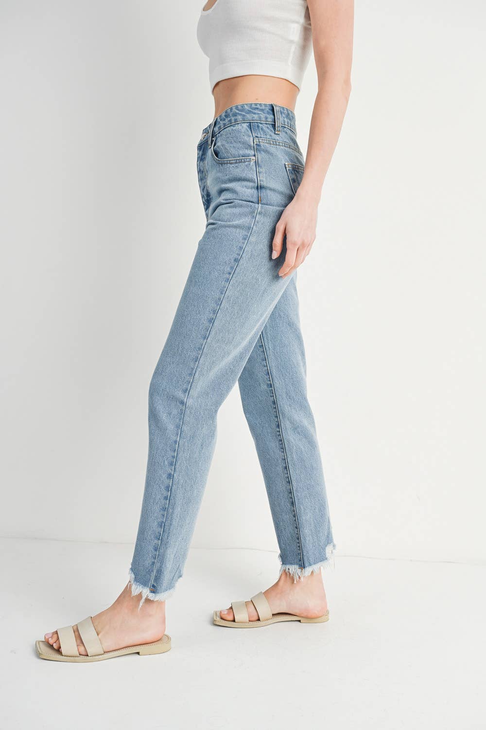 High Rise Straight: Leg Distressed Raw Hem