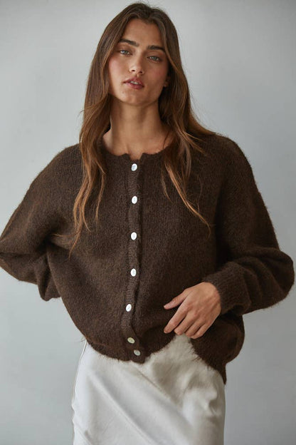 Knit Sweater Round Neck Long Sleeve Cardigan Top