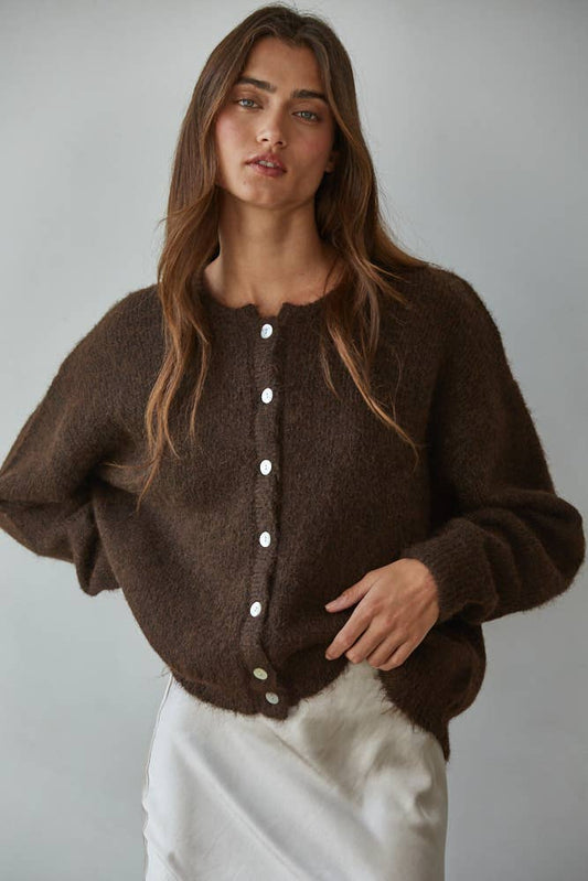 Knit Sweater Round Neck Long Sleeve Cardigan Top