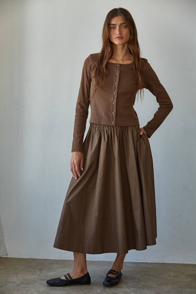 Knit Cotton Ribbed Sleeve Top