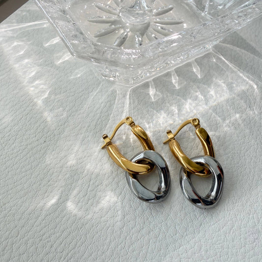Two Tone Convertible Hoop Earrings | Waterproof, Stainless