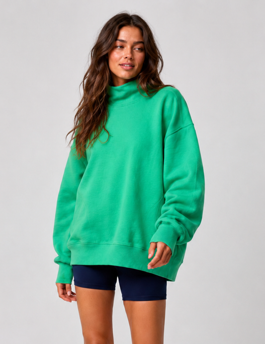 Ladies Pullover Mock Neck Oversized Sweatshirt