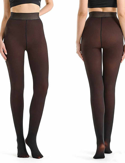 Ladies Fleece Lined Fake Sheer Winter Warm Tights
