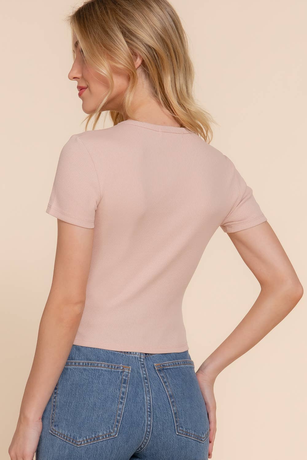 Short Sleeve Crew Neck Cotton Spandex Rib Knit Top