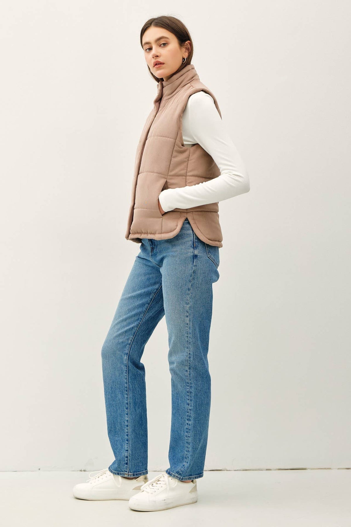 Suede-Like Puffer Vest
