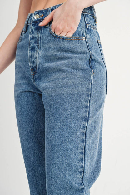 High Rise Straight: Leg Distressed Raw Hem