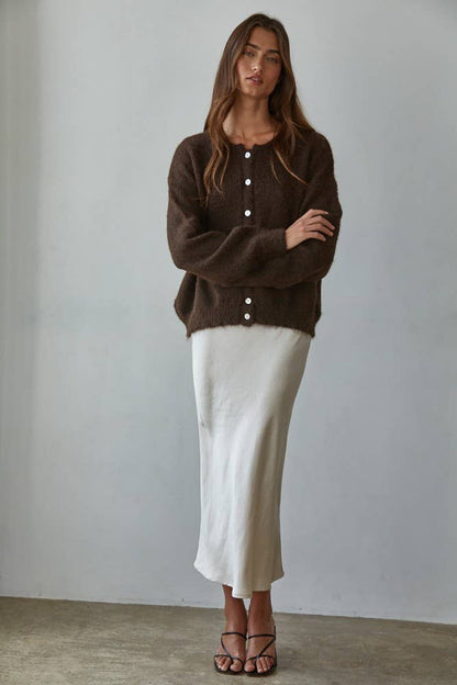 Knit Sweater Round Neck Long Sleeve Cardigan Top
