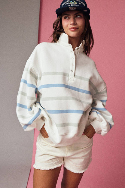 Addison Multi Color Stripe Snap Button Pullover