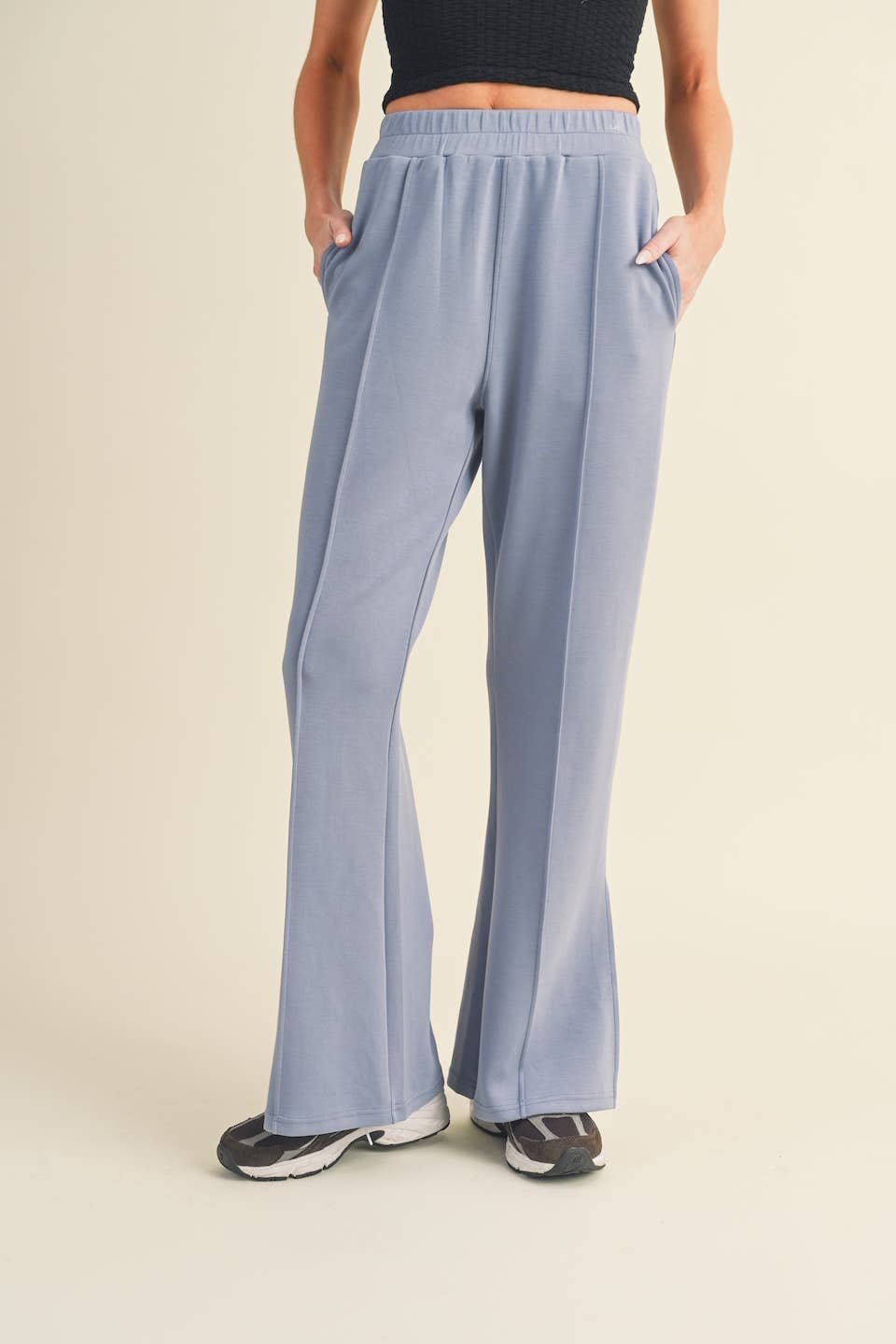 Wide Leg Scuba Pants with Side Slit