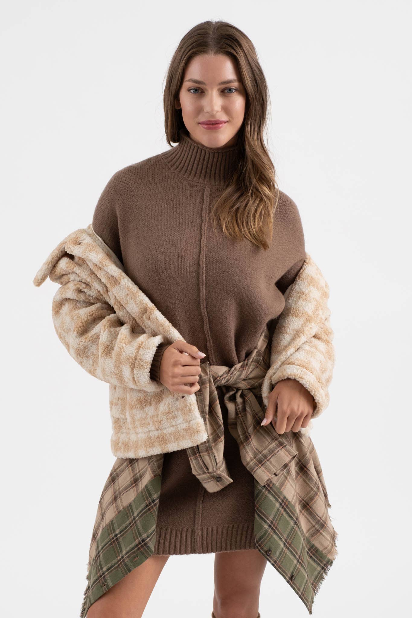 Houndstooth Button Up Collared Jacket