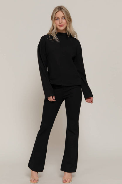 Long Sleeve Visible Overlocked Seams Detail Brushed Rib Top