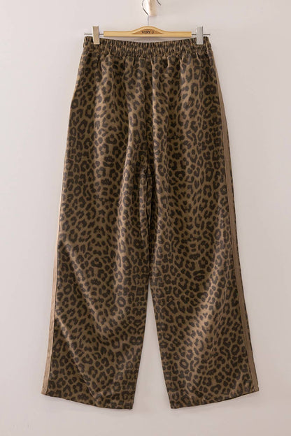 Leopard Printed Cotton Twill Contrast Tape Detail Pants