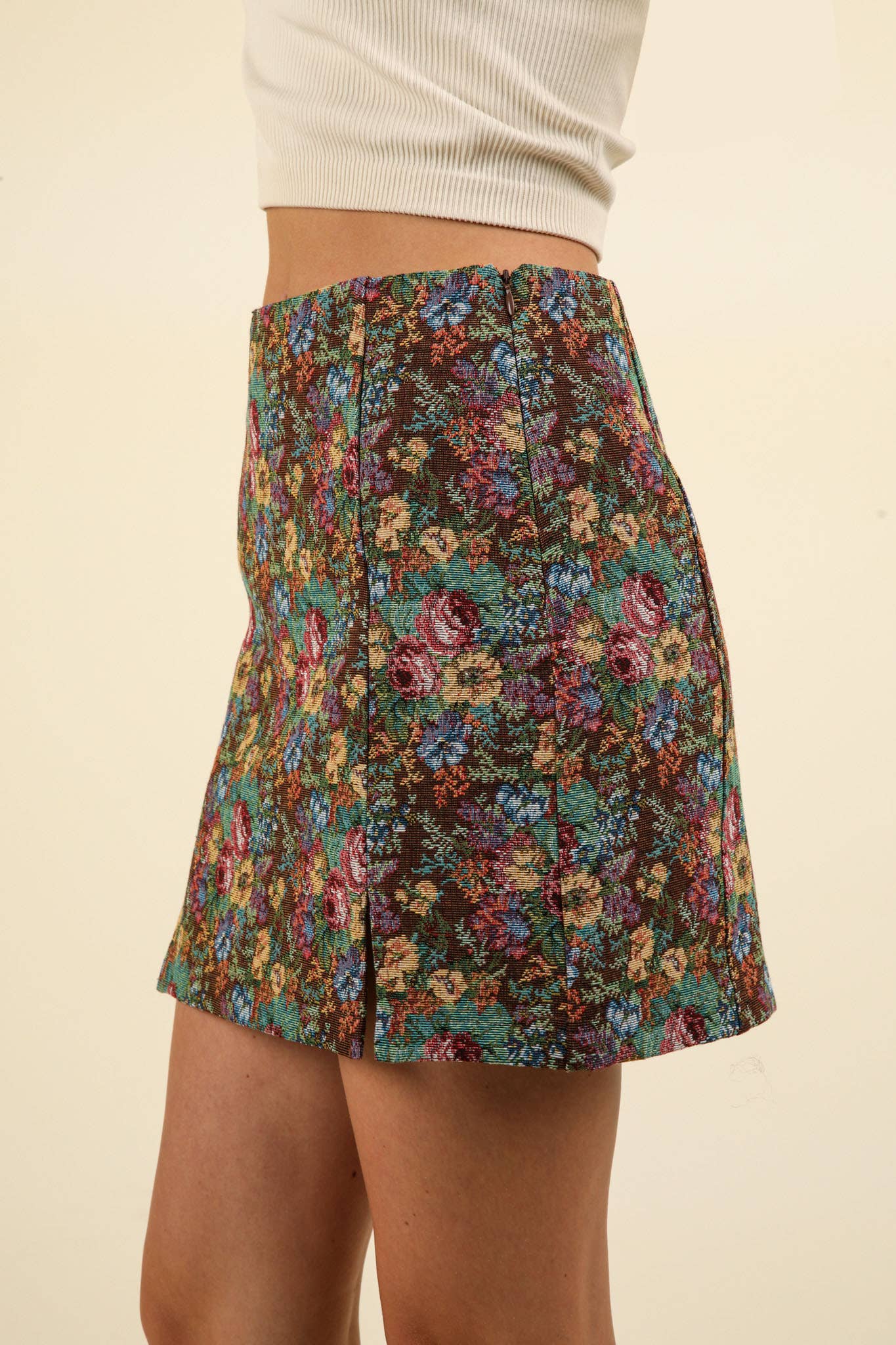 Floral Jacquard Fabric Mini Skirt