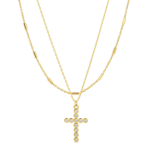 Layered Cubic Zirconia Cross Necklace