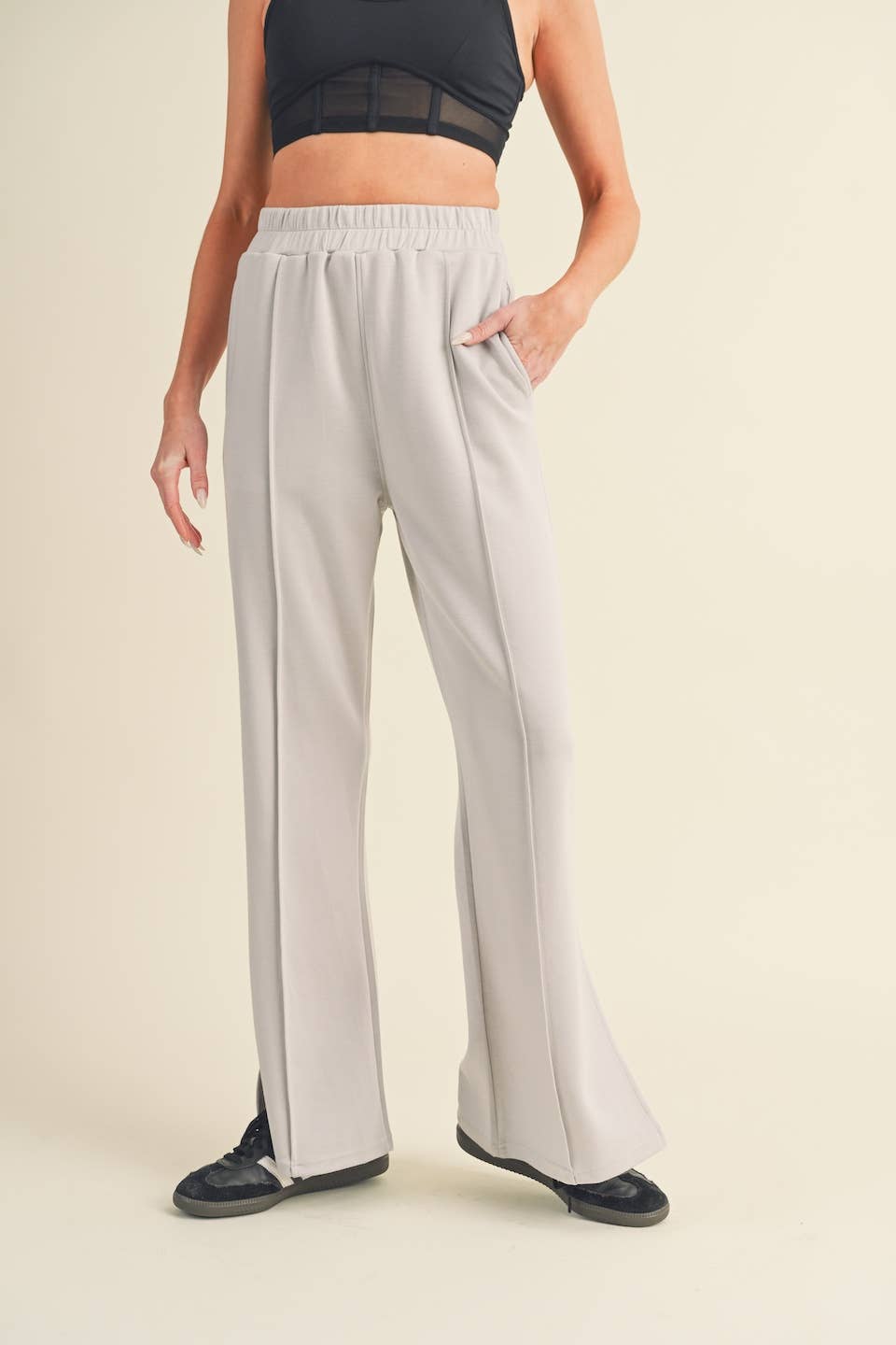 Wide Leg Scuba Pants with Side Slit