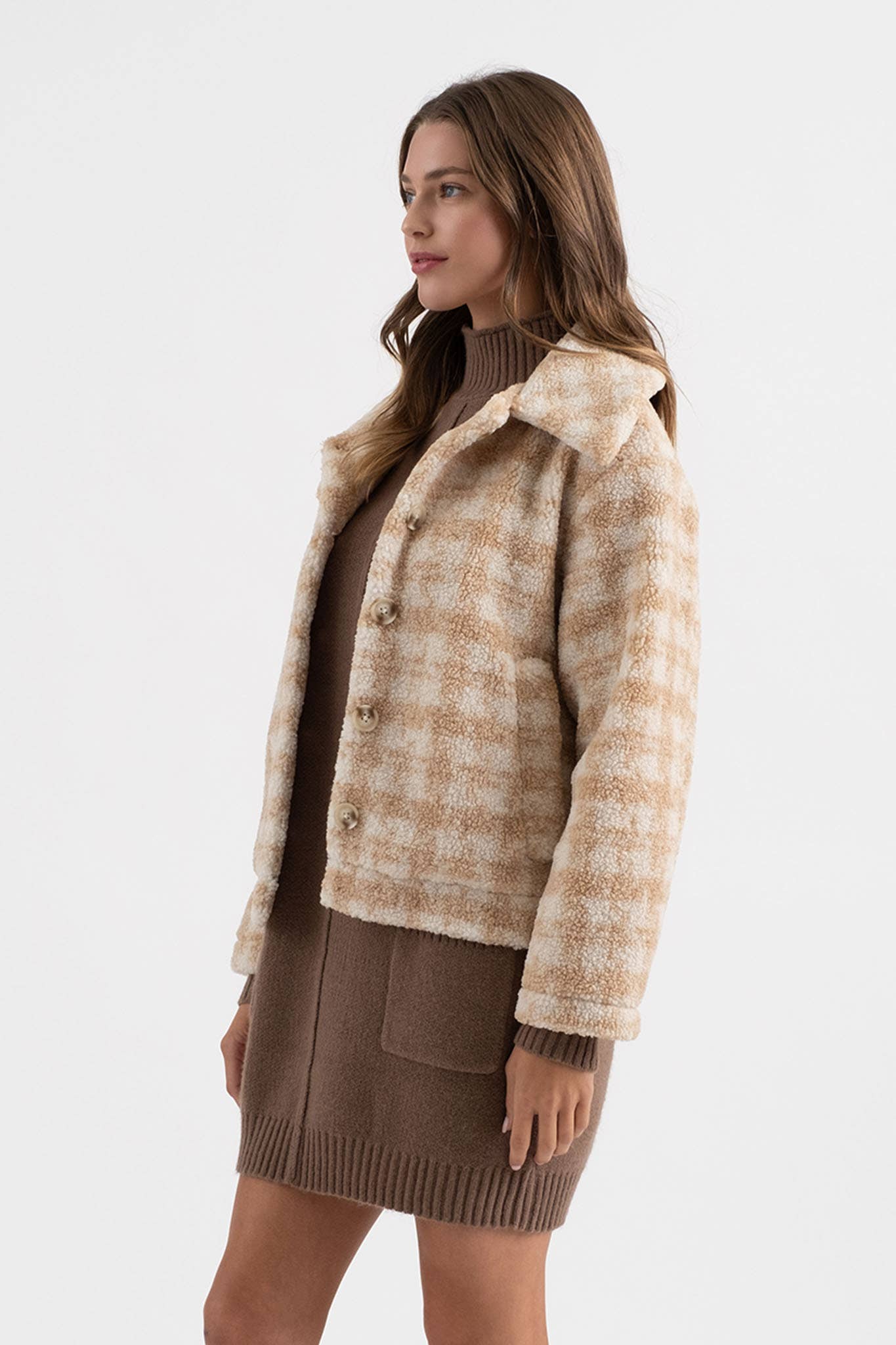 Houndstooth Button Up Collared Jacket