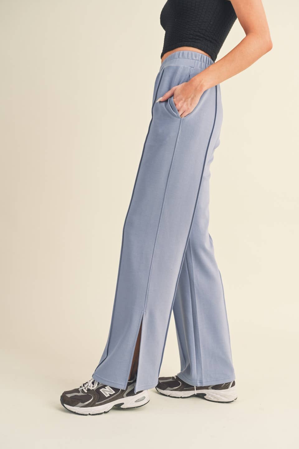 Wide Leg Scuba Pants with Side Slit