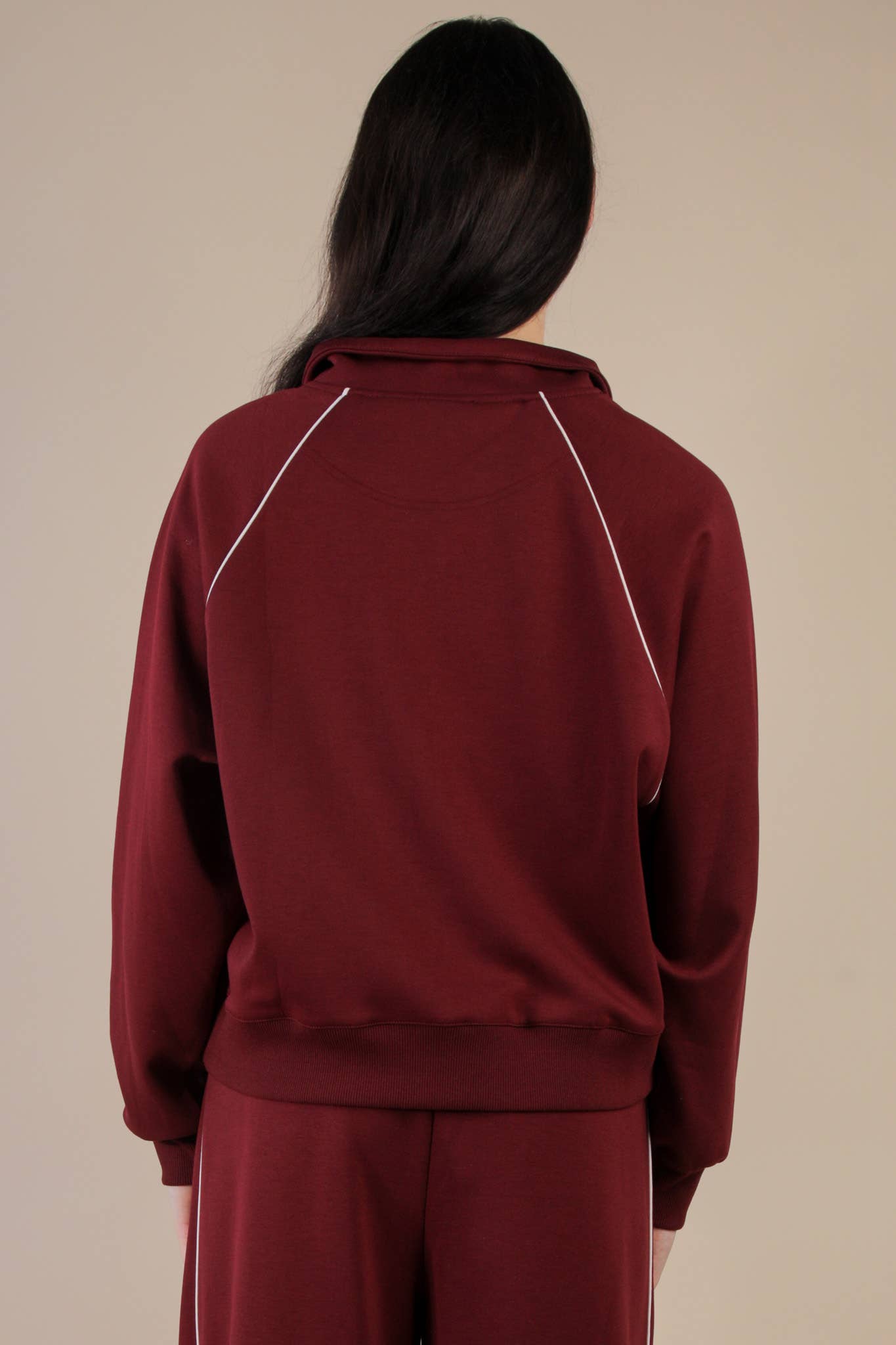 Half Zip Up Piping Detail Knit Casual Top