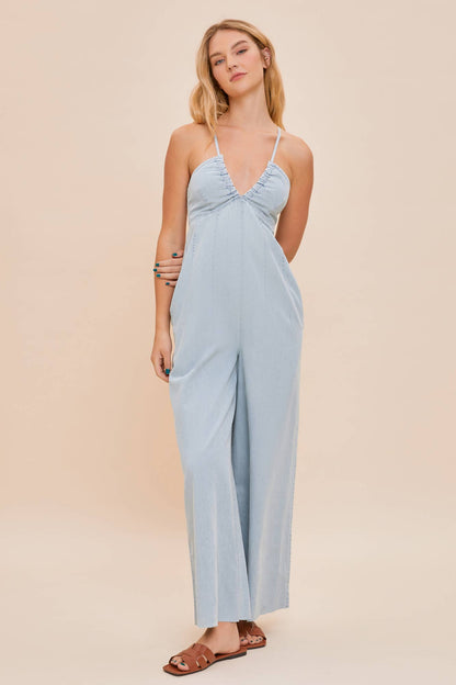 Back Tie Denim Jumpsuit