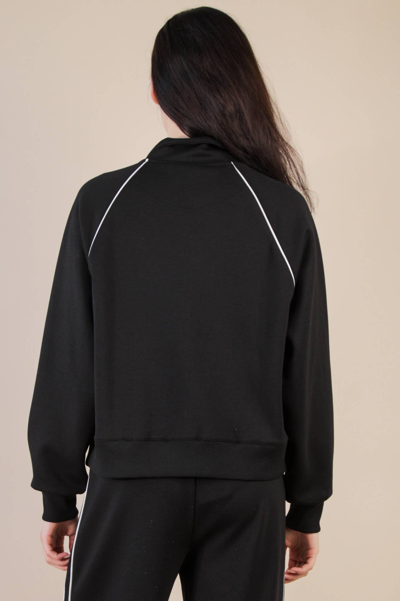 Half Zip Up Piping Detail Knit Casual Top