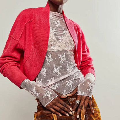 Lux Layering Floral Lace See Through Mesh Top Blouse