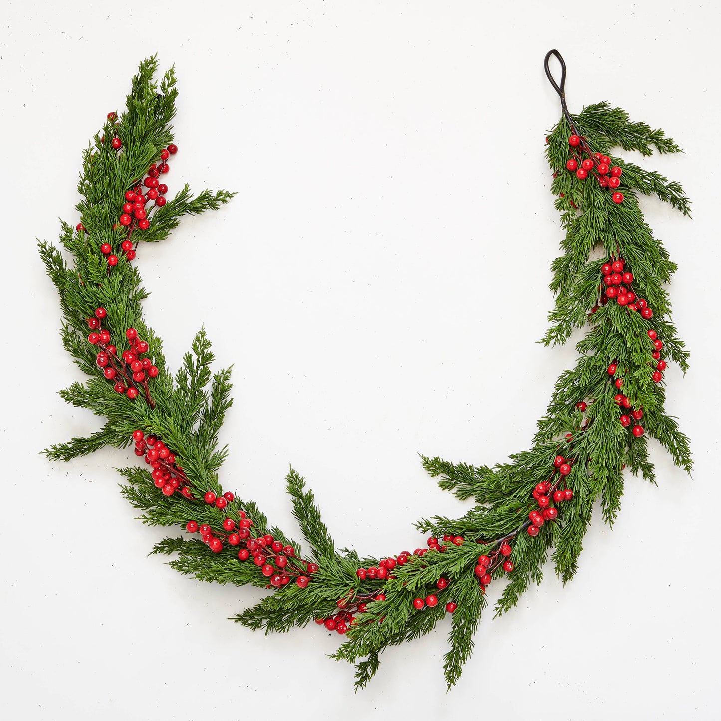 65" Red Berries Cypress Garland
