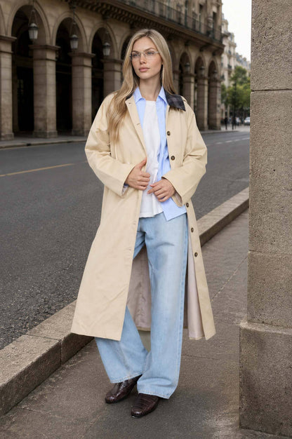 Plaid Collar Hooded Long Coat