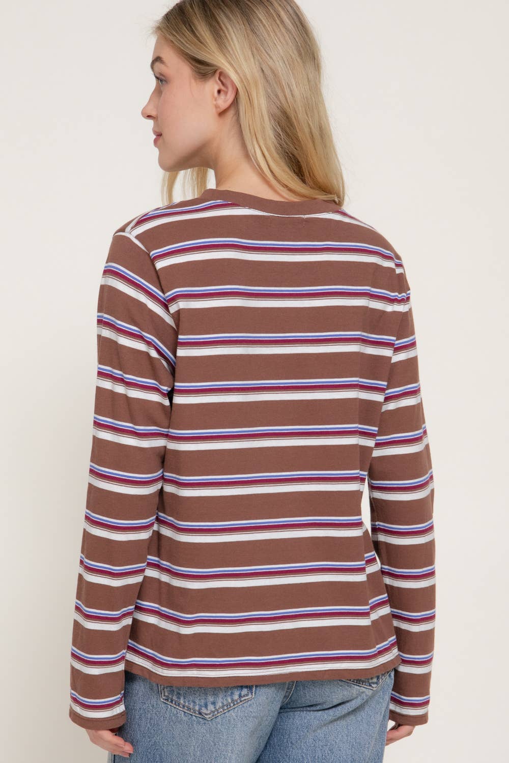 Long Sleeve Multi Striped Knit Jersey Top