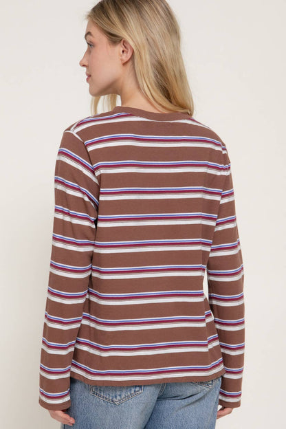 Long Sleeve Multi Striped Knit Jersey Top