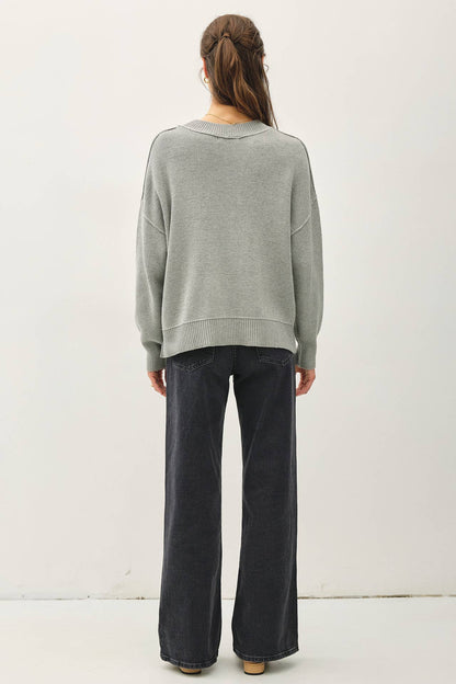 Ribbed Knit Sweater With Raw Seam Details