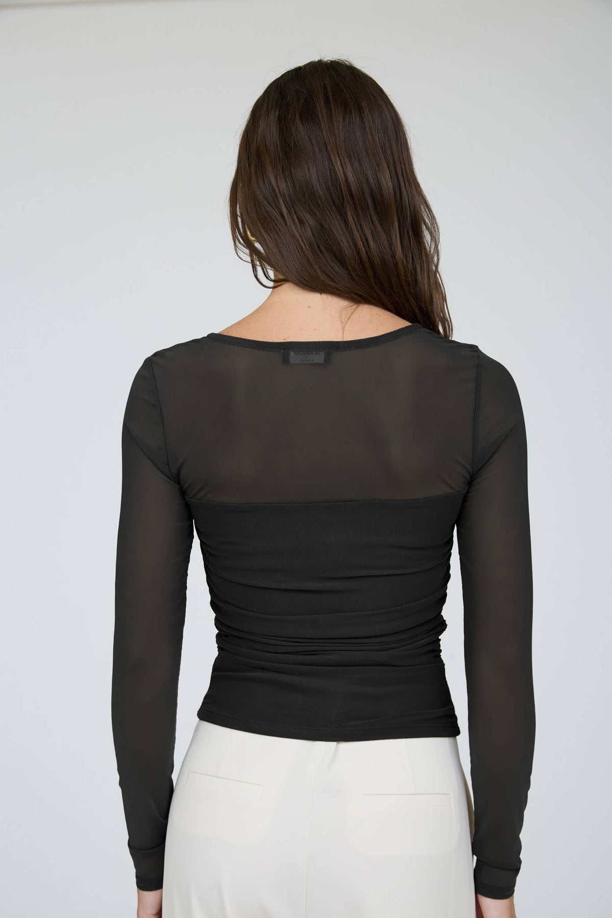 Ruched Waist Square Neck Long Sleeve Knit Top