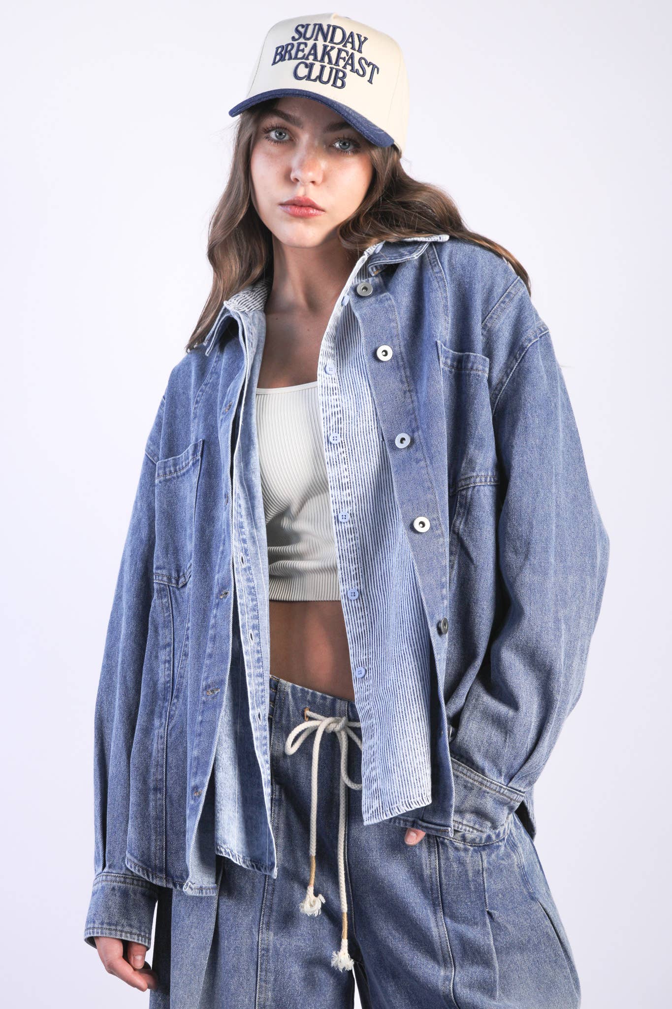 Oversized Washed Denim Shirt Top