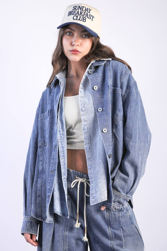 Oversized Washed Denim Shirt Top
