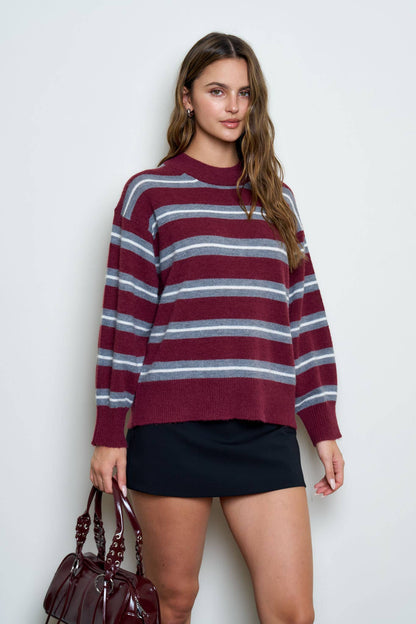 Multi-Color Stripe Crew Neck Relaxed Pullover