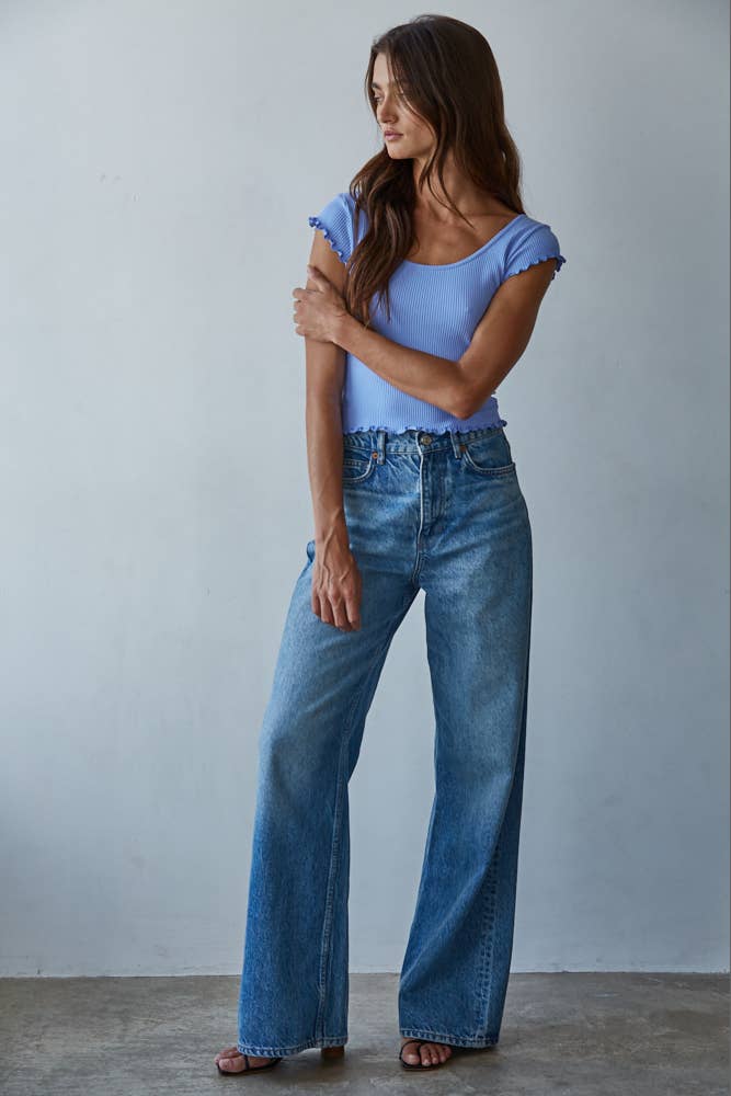 Knit Seamless Ribbed Merrow Detail Crop Top