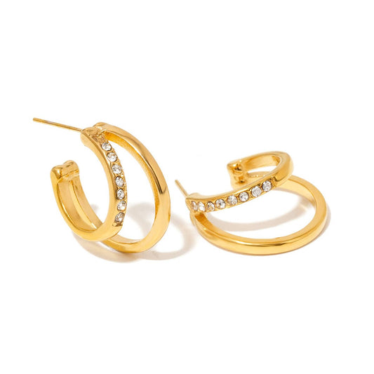 Stole The Show Crystal Double Hoop Earring - WATERPROOF