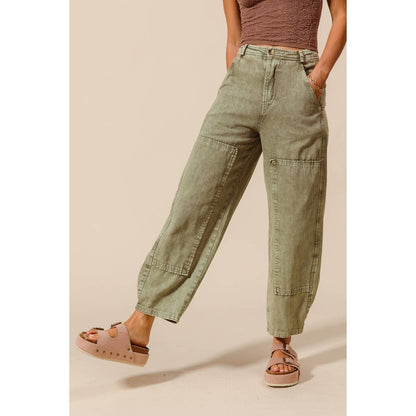 Mineral Washed Mid Rise Barrel Shape Pants