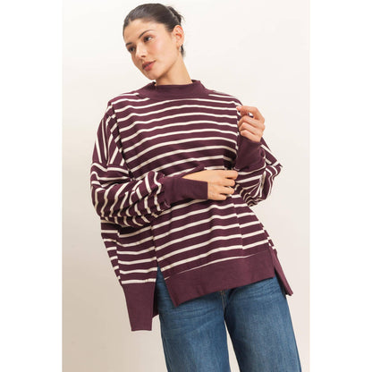 Striped Mock Neck Sweatshirt