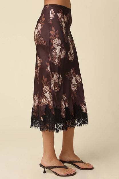 Rosalie Floral Lace Trim Midi Skirt