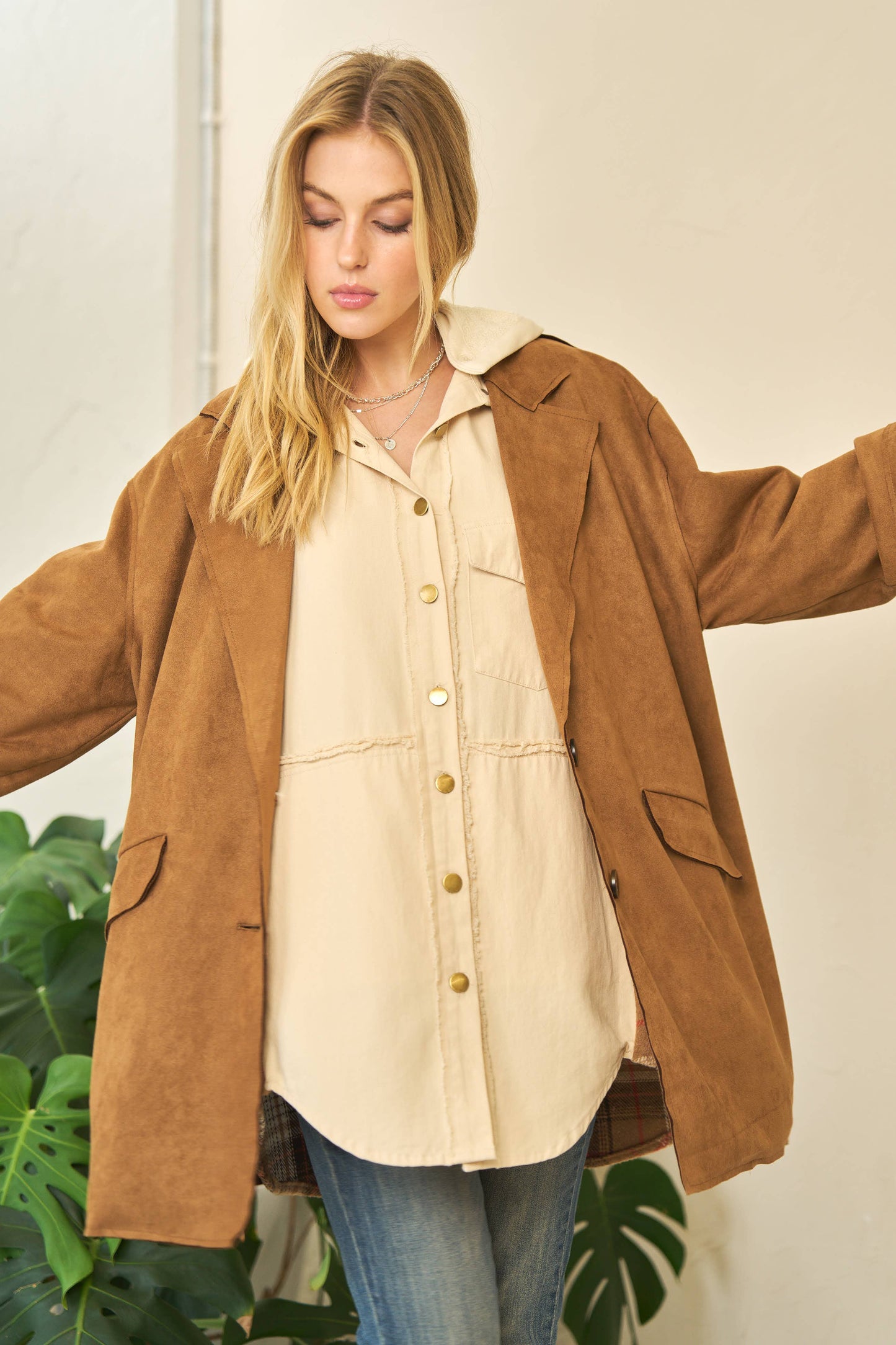 SOLID BUTTON DOWN SIDE POCKETS LOOSE FIT COAT